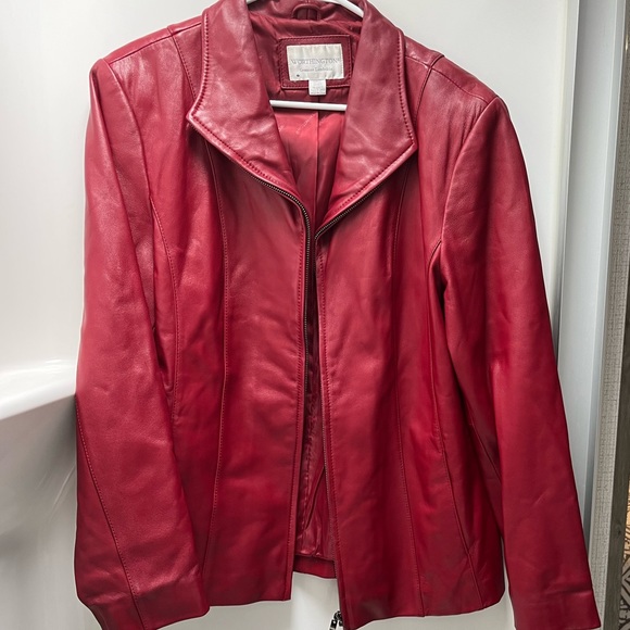 Worthington Jackets & Blazers - Worthington genuine, lambskin, red leather coat size large TSO